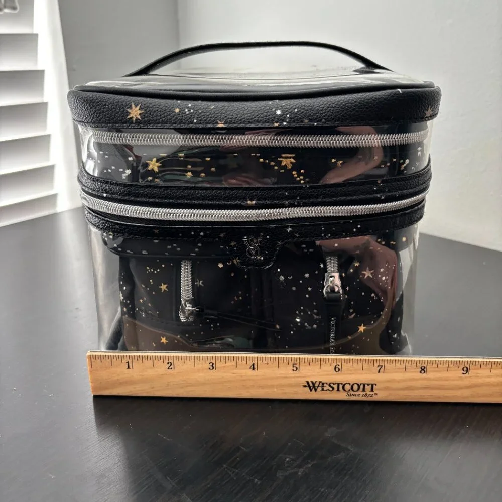 Victoria's Secret Black Clear Cosmetic Train Case with Gold Star Print - Picture 6 of 9